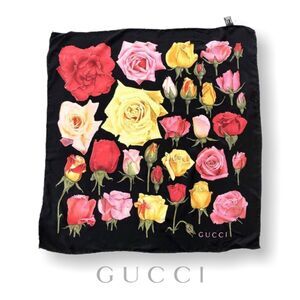 Gucci Exclusive Colorful Floral Rose Print 100% Silk 18" Scarf Vintage 2000s EUC